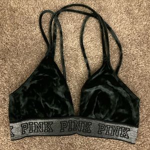 💕 PINK by Victorias Secret Hunter Green Crushed Velvet Bralette sz Medium 💕